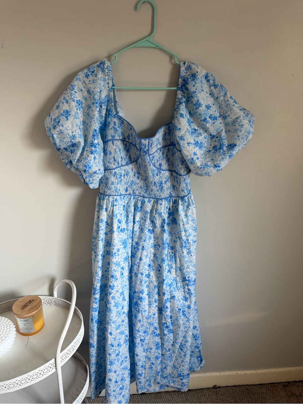 Chic Soul Light Blue Floral Puff-Sleeve Midi Dress